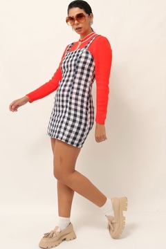 vestido xadrez azul curto vintage - comprar online