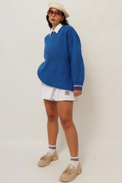 Pulover azul tricot litras colege vermelho barra - comprar online