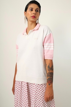 Blusa polo branca com rosa vintage - comprar online