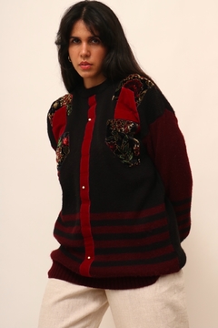 Imagem do Pulover tricot recortes em veludo vintage