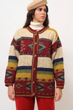 cardigan tricot colorido vintage botao camafeu na internet