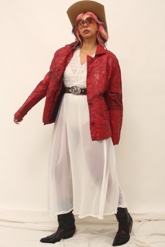 Jaqueta couro vermelha recortes forrada - loja online