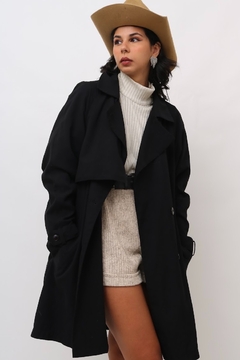 casaco estilo trenc coat preto aveludado na internet