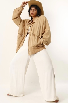 jaqueta linho forrada estilo Trenc Coat - comprar online
