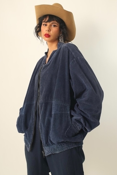jaqueta veludo cotele azul ampla - comprar online