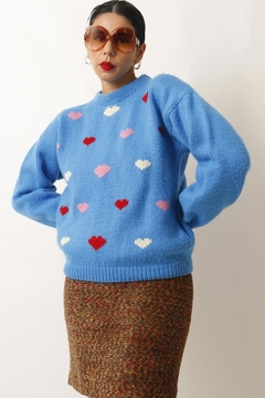 Pulover azul de coração vintage na internet