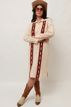Vestido tricot textura bege estampa frente - loja online