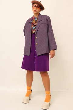 Blazer xadrez roxo ombreira vintage - Capichó Brechó