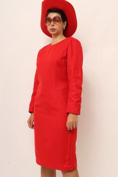 vestido vermelho lã forrado vintage - Capichó Brechó