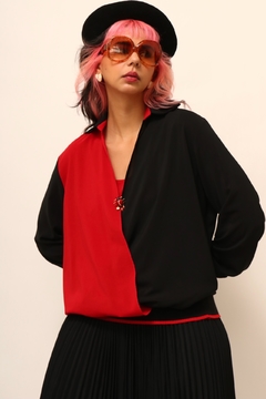 Blusa traspassado vermelho com preto joaninha - comprar online