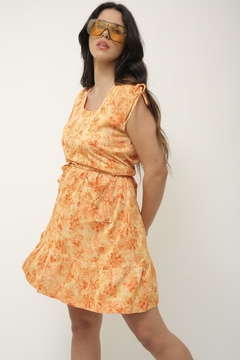 Vestido laranja curto tira amarração vintage na internet