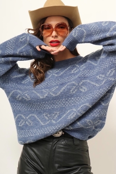 pulover azul manga bufante vintage na internet