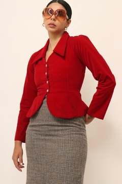 Blusa veludo acinturada vermelho vintage