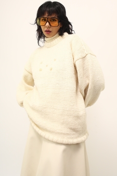 Mega tricot grosso manga bufante bordado perola na internet
