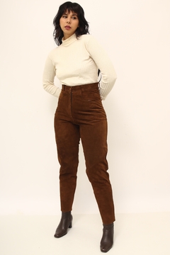 Calça cintura alta couro marrom - loja online