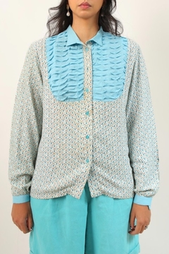 Camisa Western floral Dorothy azul pregas - loja online
