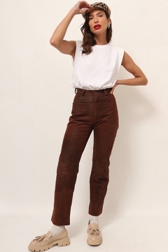 calça couro marrom cintura mega alta - comprar online