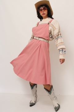 vestido jardineira rosa vintage - comprar online