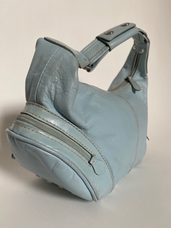 Bolsa couro azul bebe ombro recorte vintage