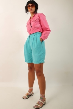 Jaqueta jeans cropped rosa vintage - loja online