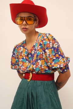 Cropped floral vintage manga bufante - loja online