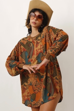 Blusa vestido marrom estampa - comprar online