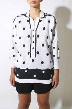 Blusa manga bufante tricot com algodão poá na internet