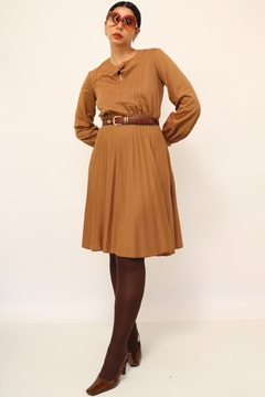 Vestido marrom pregas vintage - comprar online