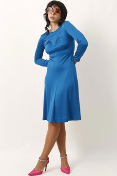 vestido azul turqueza busto pregas - comprar online
