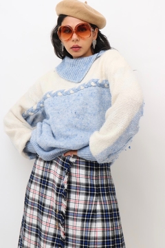 gola alta azul com off vintage tricot - loja online