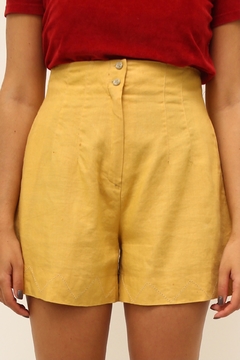 Bermuda amarela linho cintura alta vintage - loja online