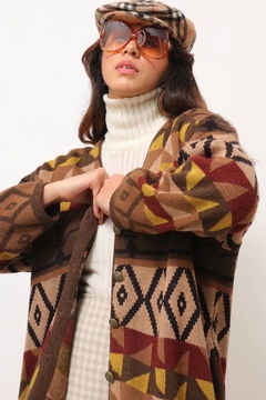 Cardigan tricot marrom estampa geométrica - comprar online