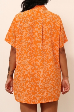 Camisa vestido laranja vintage estampa na internet