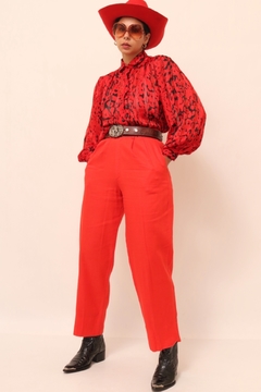 Calça cintura alta estilo linho vermelha vintage - loja online