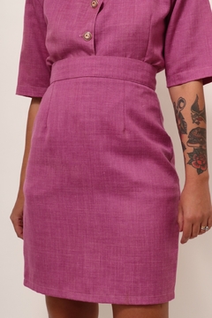 conjunto saia + camisa rosa estilo linho - Capichó Brechó