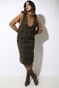 Vestido midi lã xadrez verde militar   - comprar online