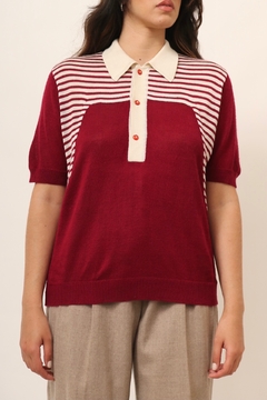 Polo marsala com listras 70´s vintage tricot na internet