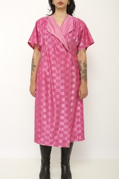 Vestido poliamida rosa transpassado xadrez - Capichó Brechó
