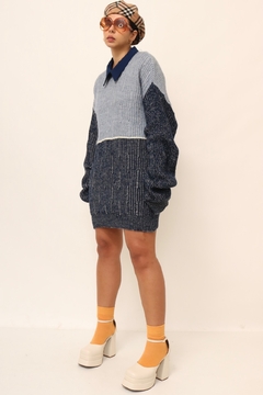 Maxi tricot vestido azul com azul vintage - comprar online