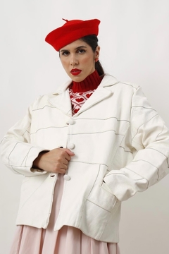 jaqueta couro branco recortes forrado - comprar online