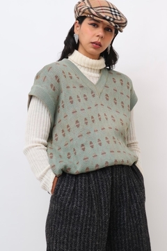colete onça verde amplo tricot vintage
