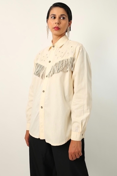 Camisa cowboy ferradura detalhe couro - comprar online