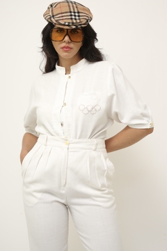 Camisa vintage branca bordado olympiadas - loja online