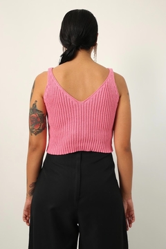 Top tricot rosa chiclete cabelado gola V - loja online