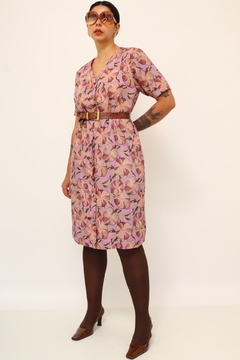Vestido roxo estampado vintage midi - loja online