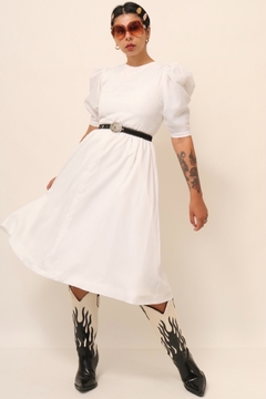 Vestido branco manga bufante rodado vintage 60´s - comprar online