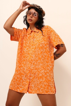 Camisa vestido laranja vintage estampa