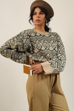 Pulôver tricot estampa marrom vintage - comprar online