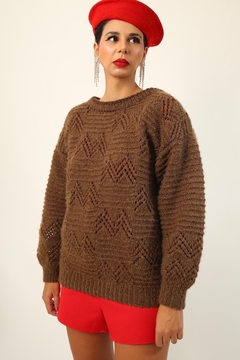 Pulôver marrom tricot grosso amplo - comprar online