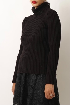 Gola alta preta tricot grosso canelada - comprar online